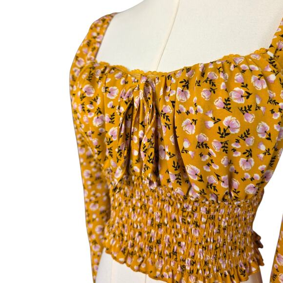 NWOT FOREVER 21 Yellow Floral Smocked Top - Picture 4 of 5